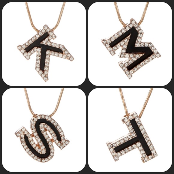 T&J Designs Jewelry - Black & Gold Crystal Initial Letter Necklace
